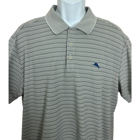 Men's Tommy Bahama Islandzone Polo Shirt Sz XL Gray Striped Pima Cotton Blend - Picture 6 of 8